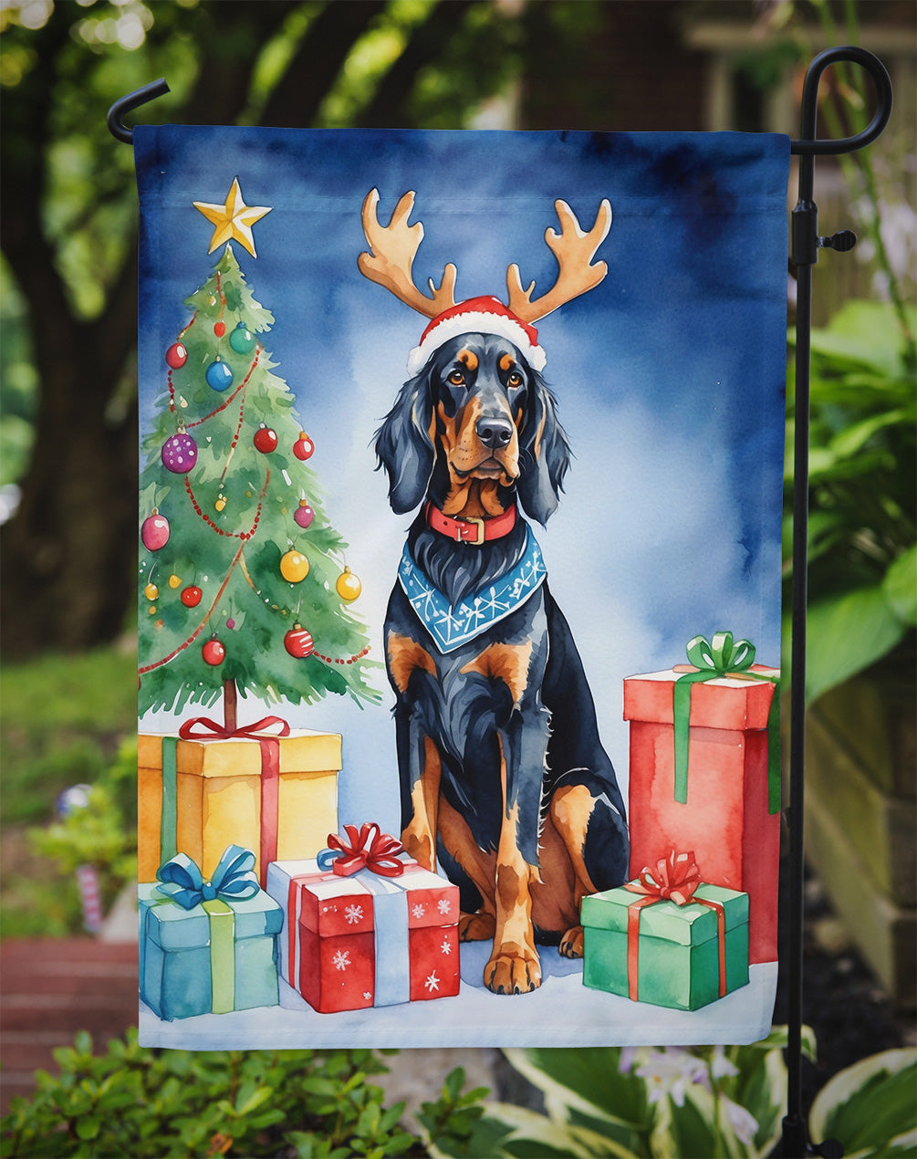 Gordon Setter Christmas Reindeer Garden Flag