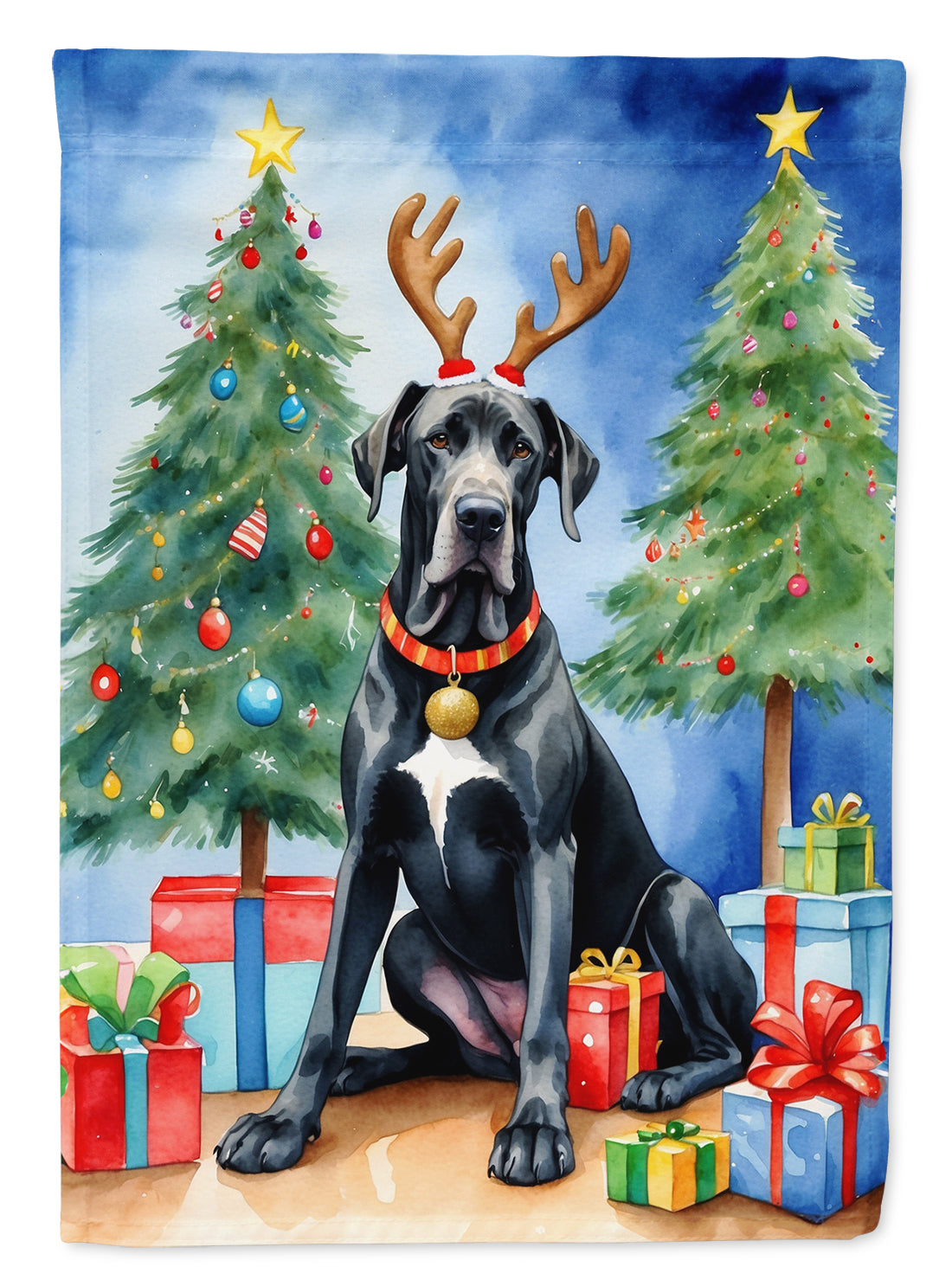 Buy this Black Great Dane Christmas Reindeer House Flag