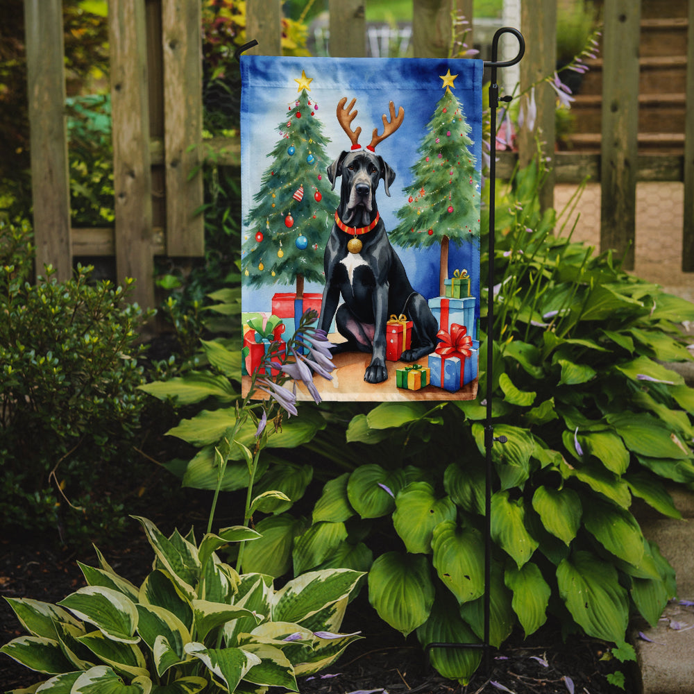 Black Great Dane Christmas Reindeer Garden Flag