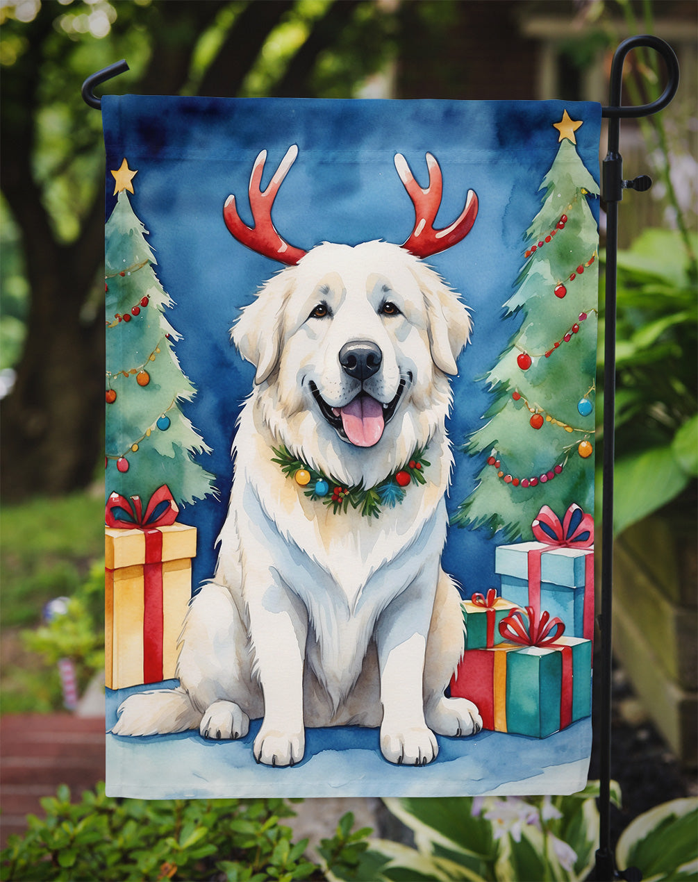 Great Pyrenees Christmas Reindeer Garden Flag