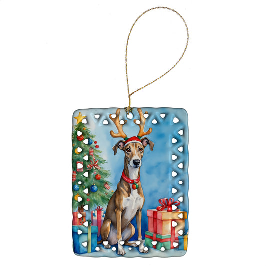 Buy this Brindle Greyhound Christmas Reindeer Porcelain Ornament