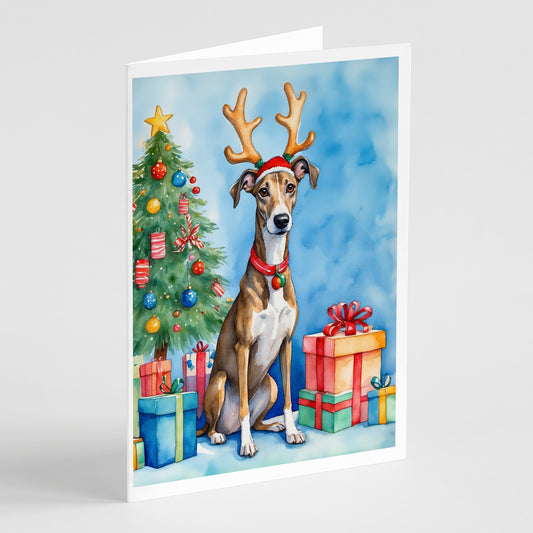 Buy this Brindle Greyhound Christmas Reindeer Greeting Cards Pack of 8