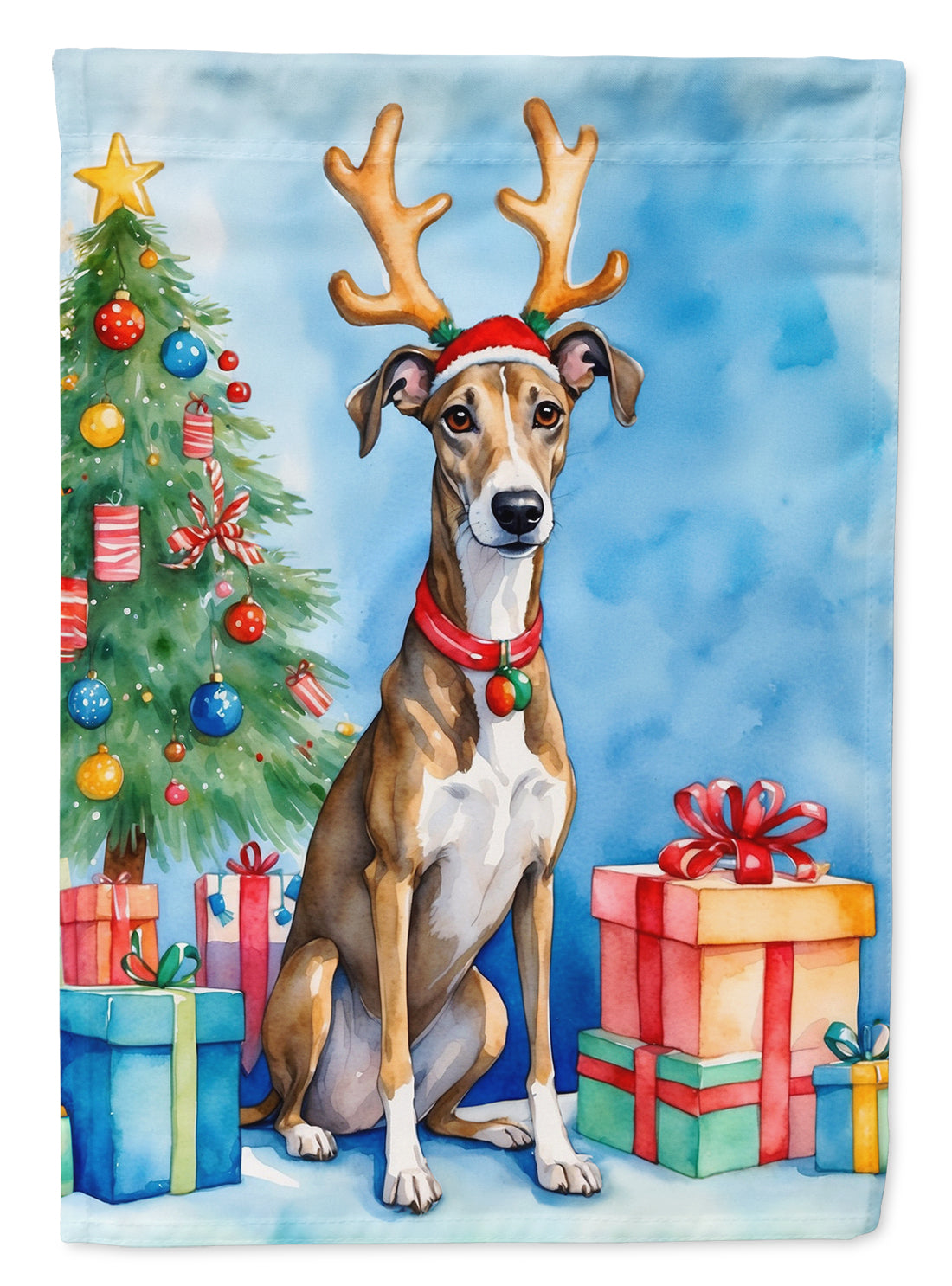 Buy this Brindle Greyhound Christmas Reindeer Garden Flag