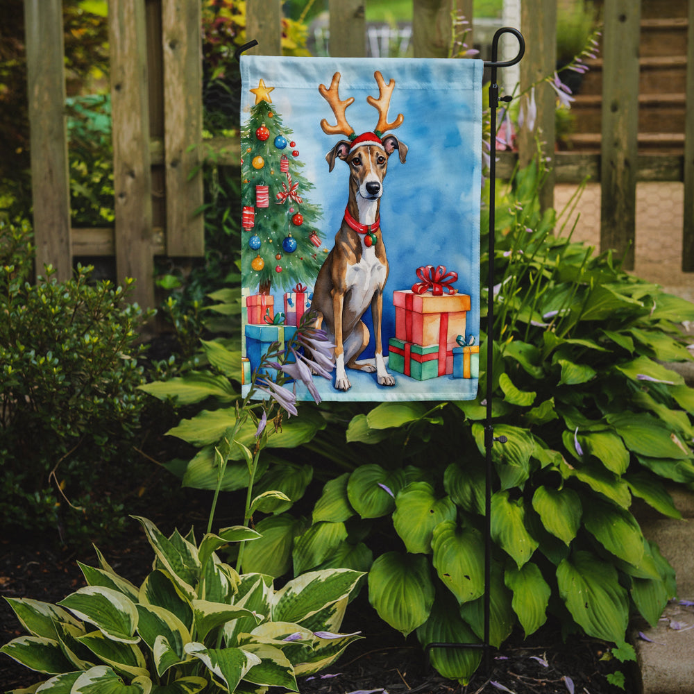 Brindle Greyhound Christmas Reindeer Garden Flag