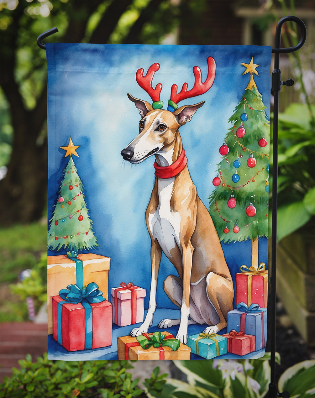 Greyhound Christmas Reindeer Garden Flag