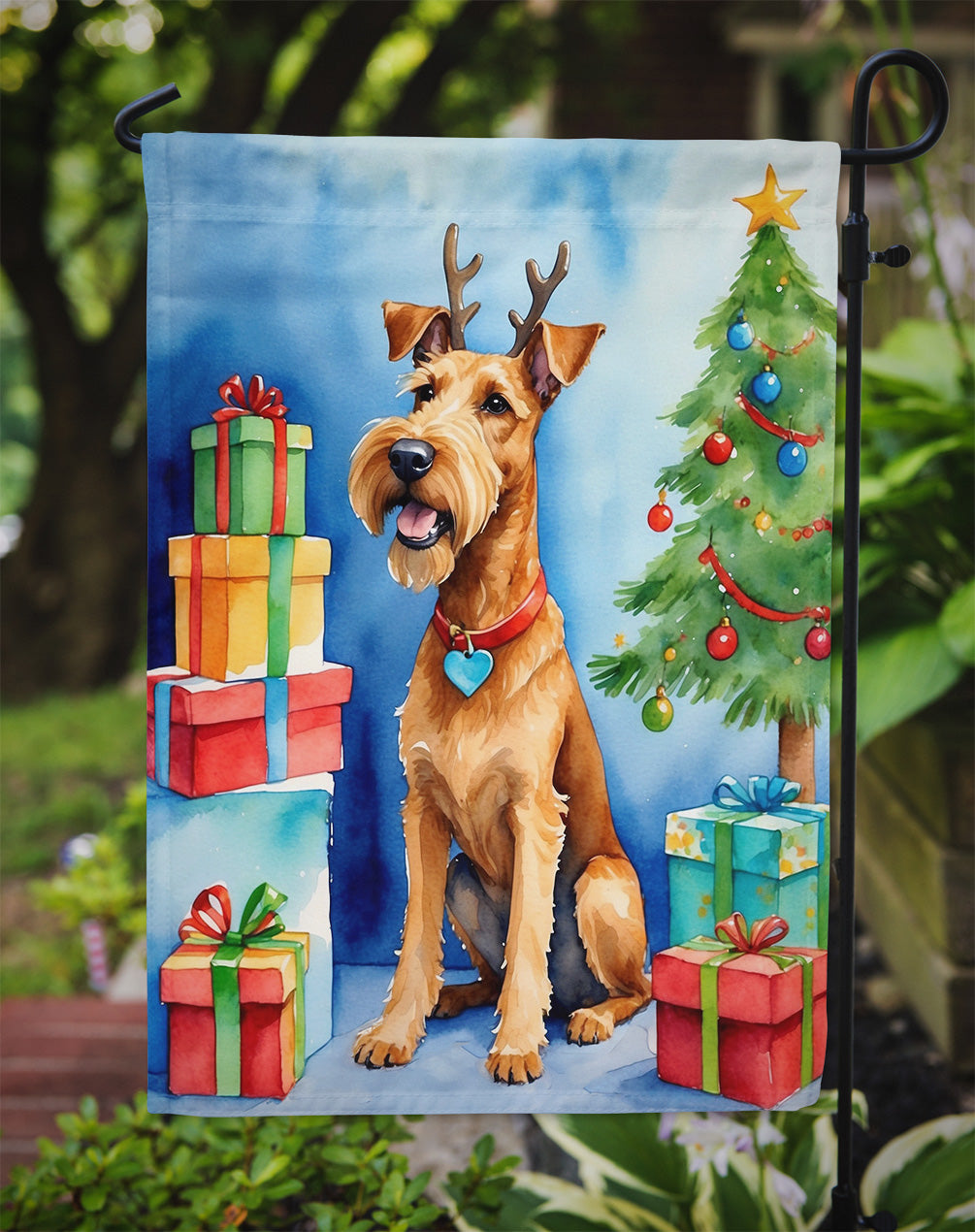 Irish Terrier Christmas Reindeer Garden Flag