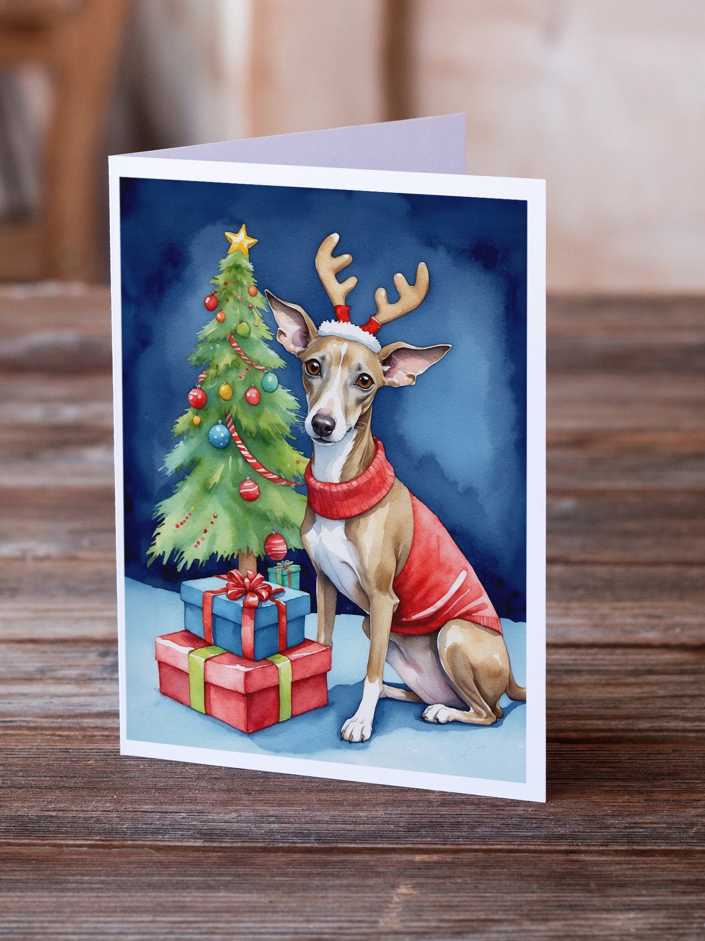 Italian Greyhound Christmas Reindeer Greeting Cards Pack of 8