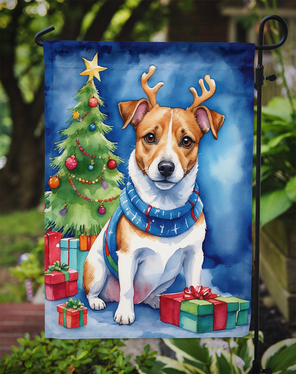 Jack Russell Terrier Christmas Reindeer Garden Flag