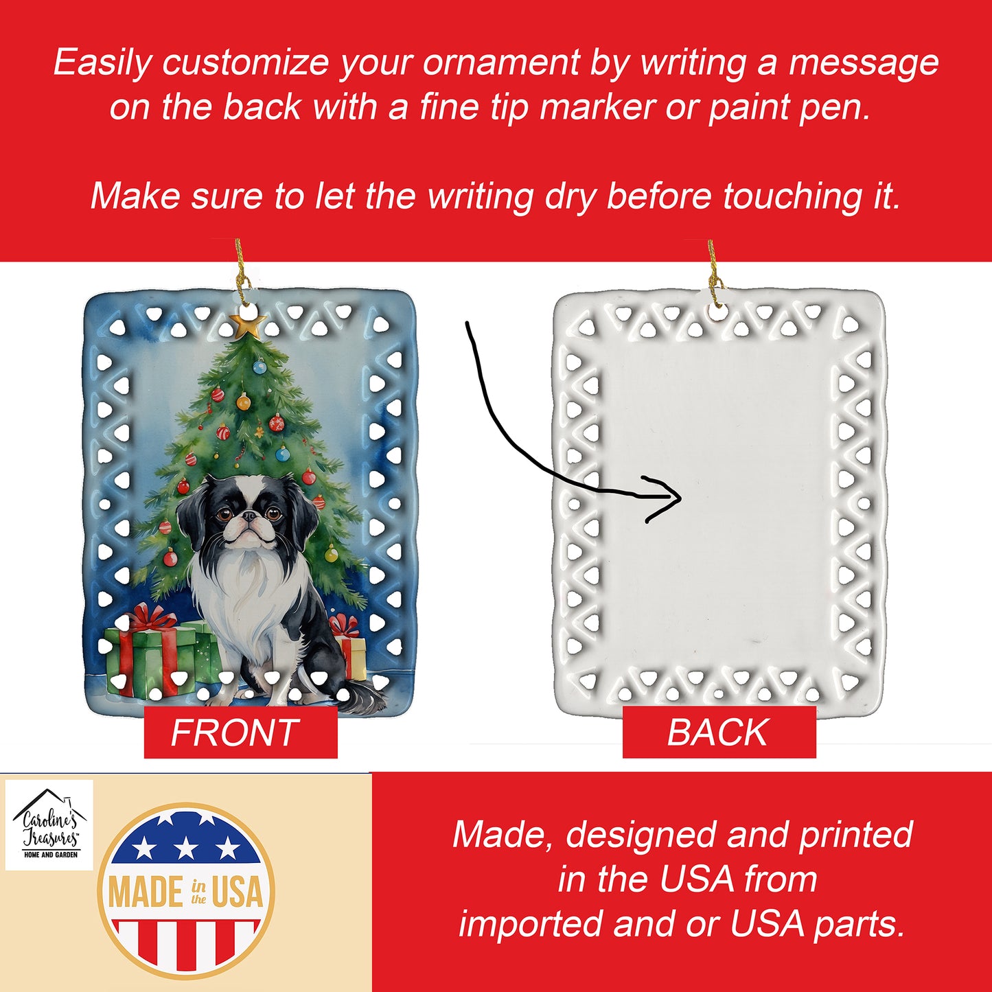 Japanese Chin Christmas Reindeer Porcelain Ornament