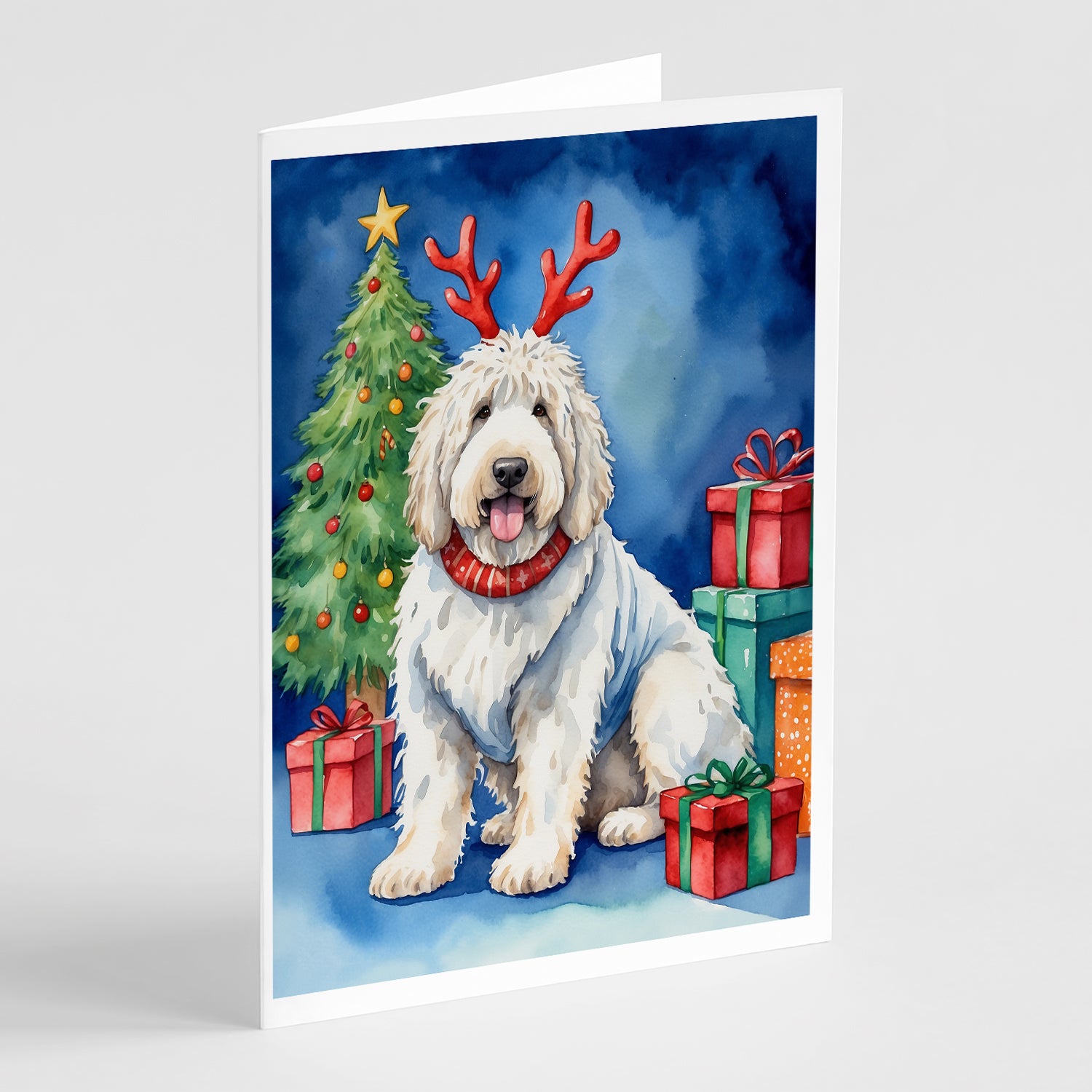 Buy this Komondor Christmas Reindeer Greeting Cards Pack of 8