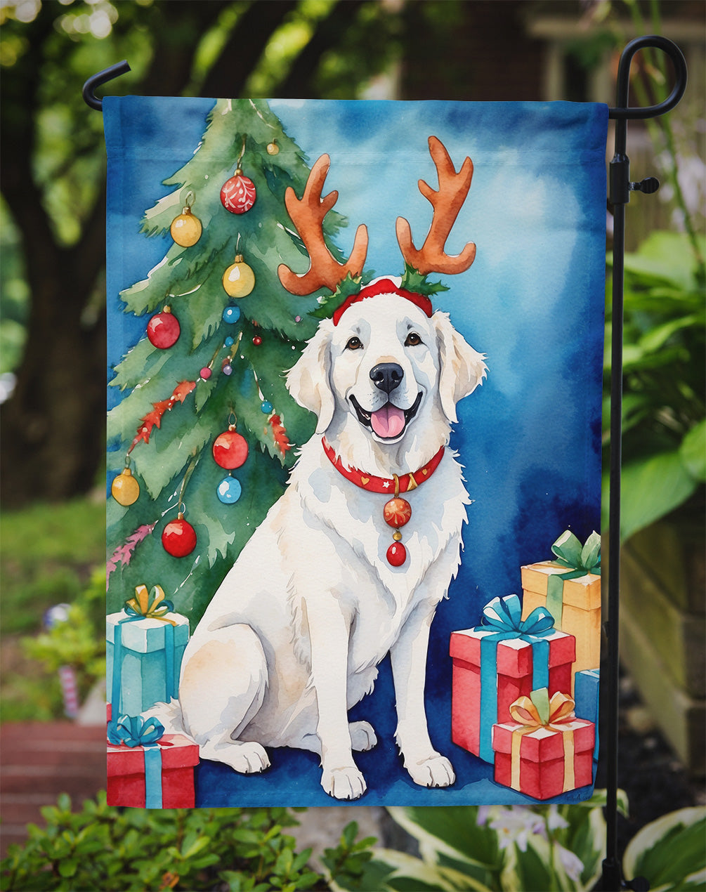 Kuvasz Christmas Reindeer Garden Flag