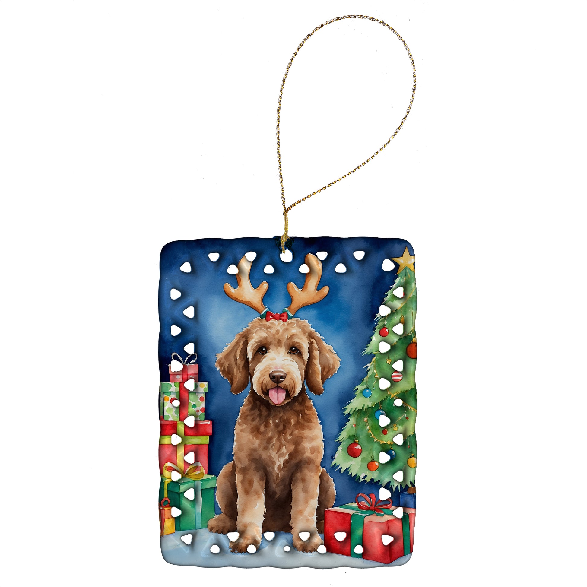 Buy this Labradoodle Christmas Reindeer Porcelain Ornament