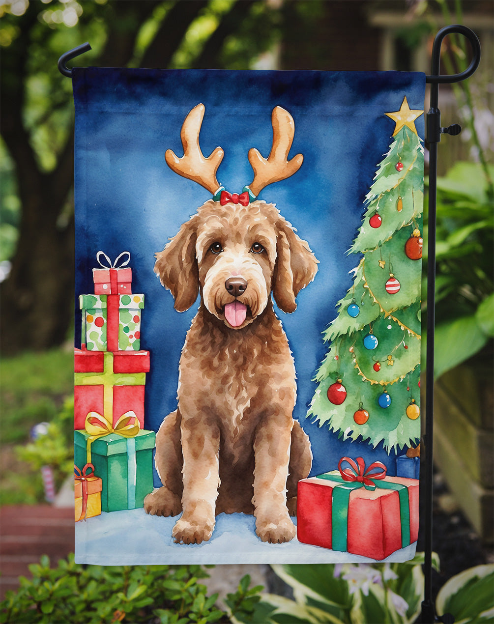 Labradoodle Christmas Reindeer Garden Flag