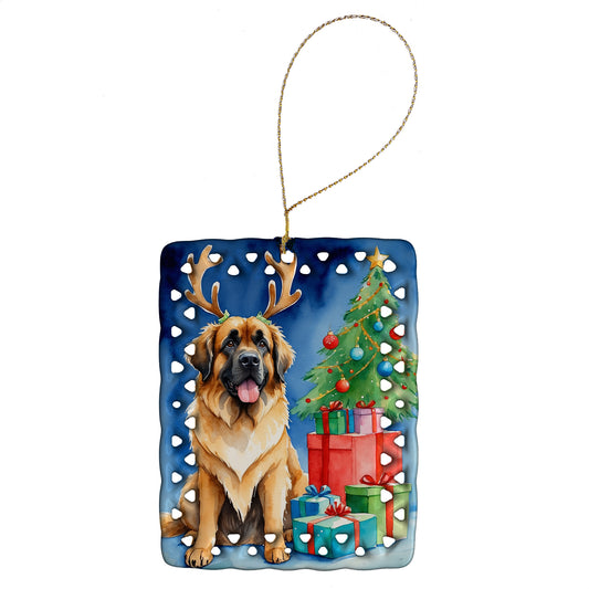 Buy this Leonberger Christmas Reindeer Porcelain Ornament