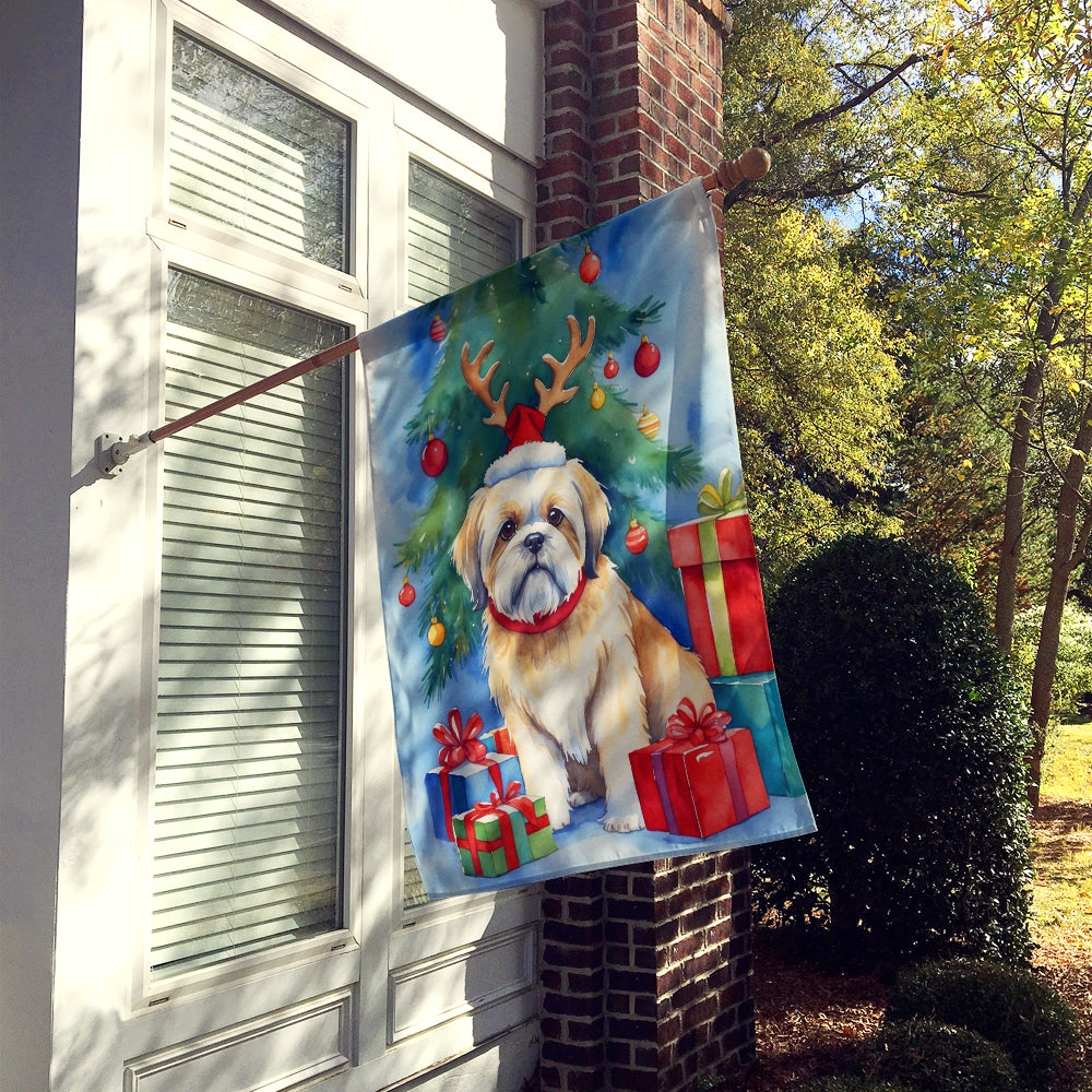 Lhasa Apso Christmas Reindeer House Flag