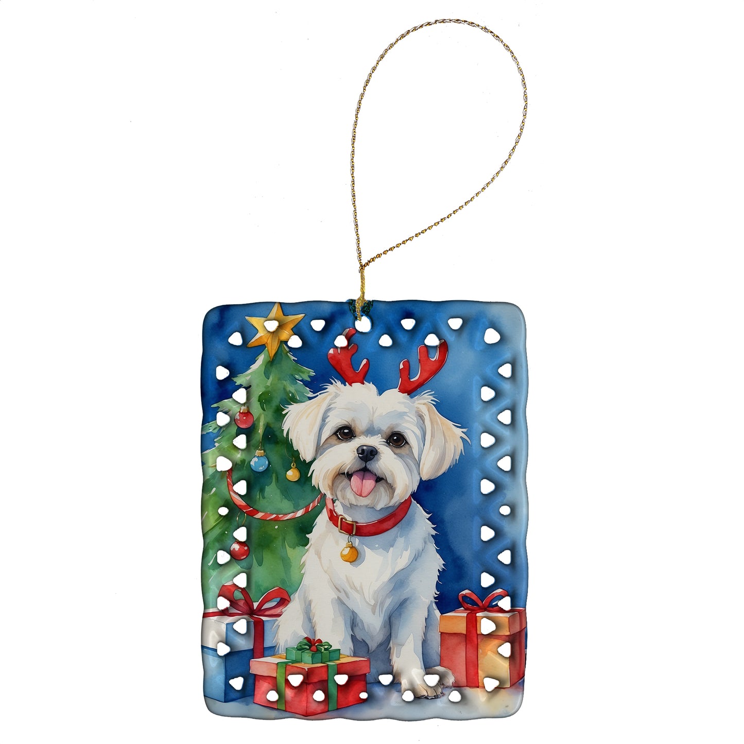 Buy this Maltese Christmas Reindeer Porcelain Ornament