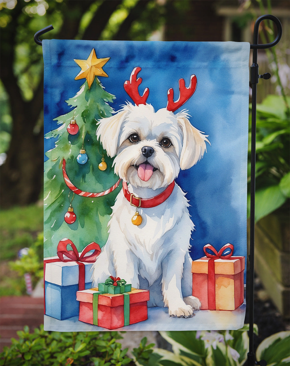 Maltese Christmas Reindeer Garden Flag