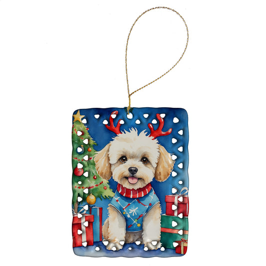 Buy this Maltipoo Christmas Reindeer Porcelain Ornament