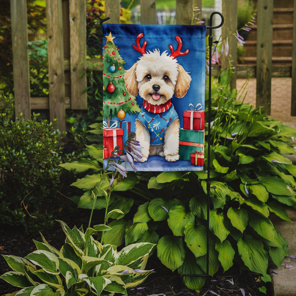 Maltipoo Christmas Reindeer Garden Flag