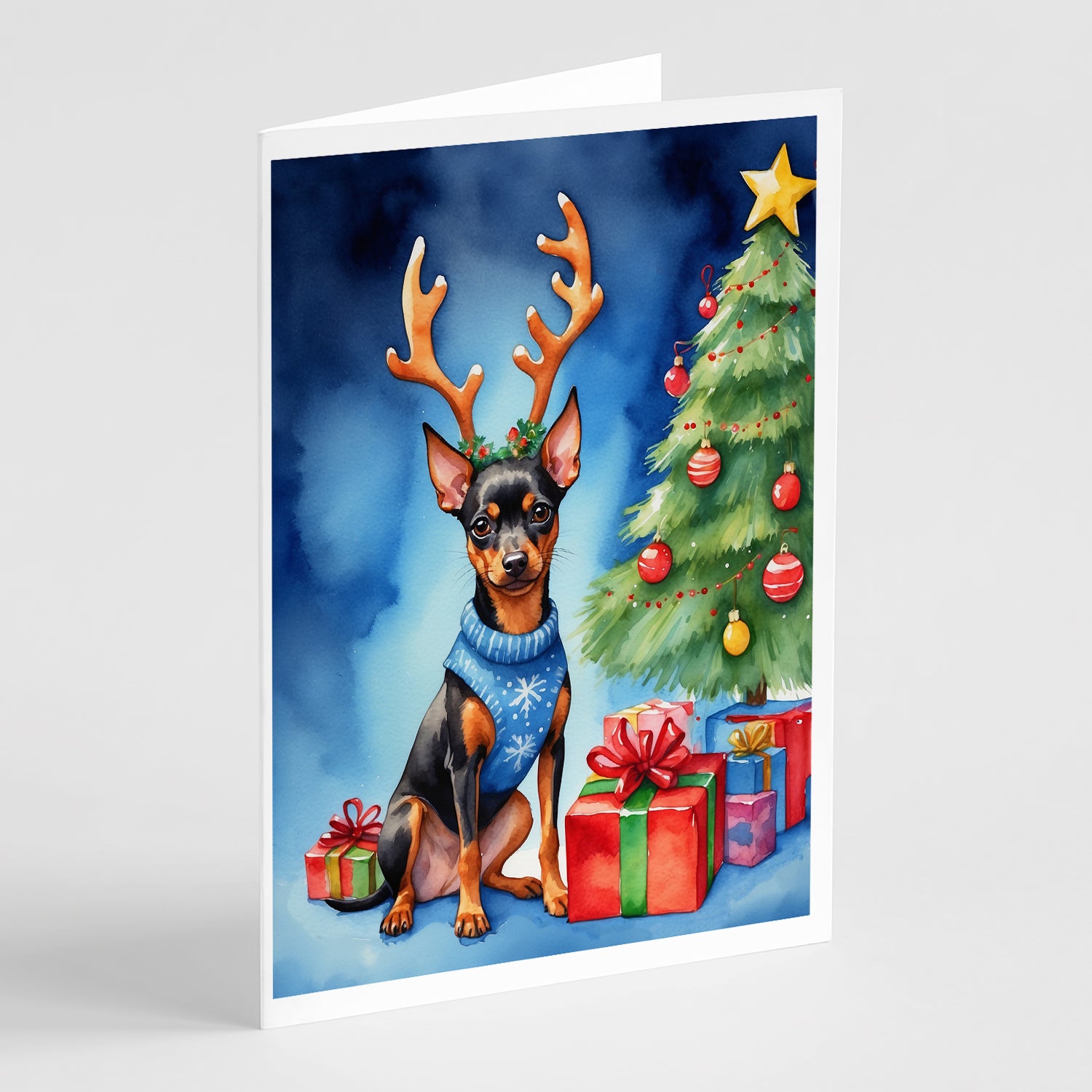 Buy this Miniature Pinscher Christmas Reindeer Greeting Cards Pack of 8