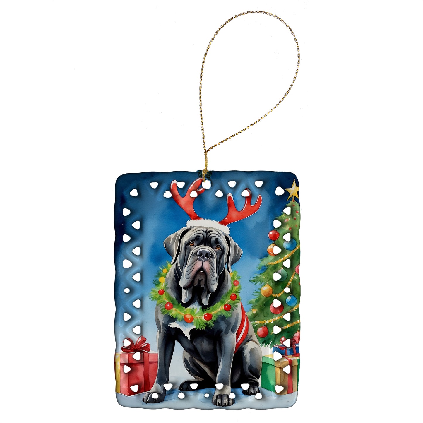 Buy this Neapolitan Mastiff Christmas Reindeer Porcelain Ornament