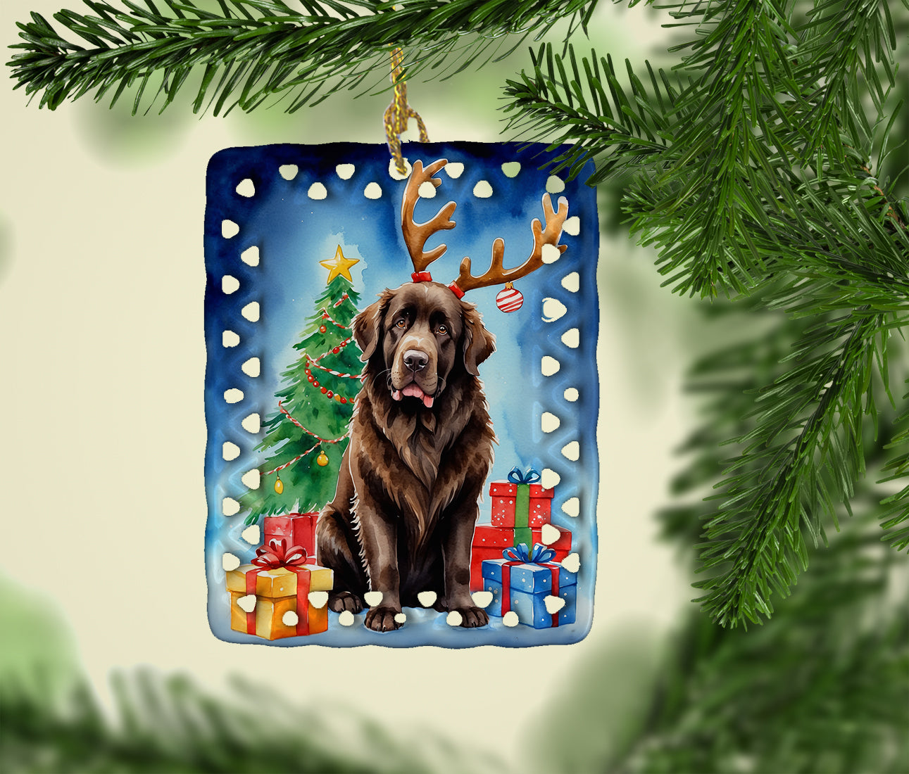 Chocolate Christmas Reindeer Porcelain Ornament