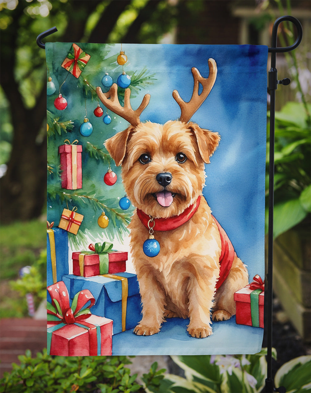 Norfolk Terrier Christmas Reindeer Garden Flag