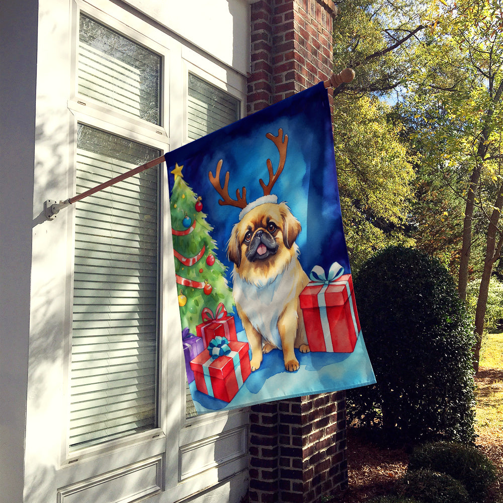 Pekingese Christmas Reindeer House Flag