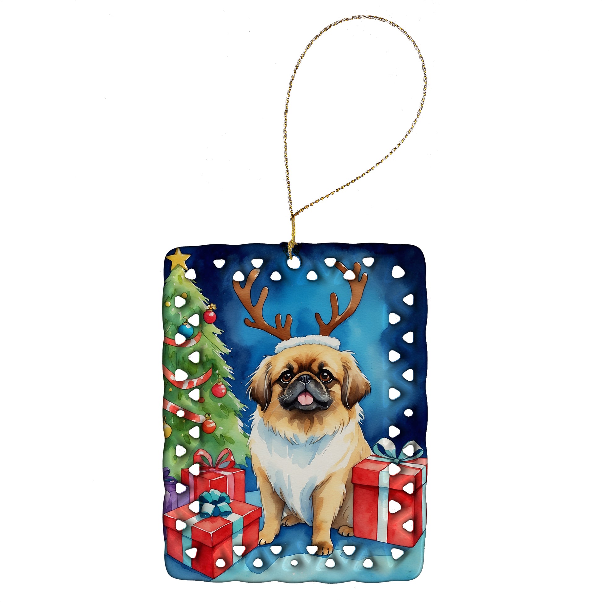 Buy this Pekingese Christmas Reindeer Porcelain Ornament