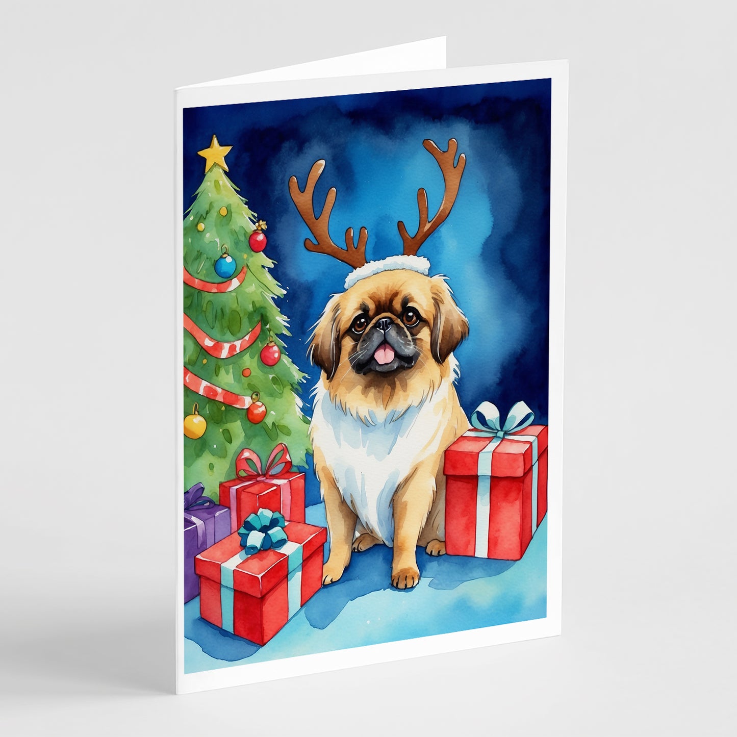 Buy this Pekingese Christmas Reindeer Greeting Cards Pack of 8