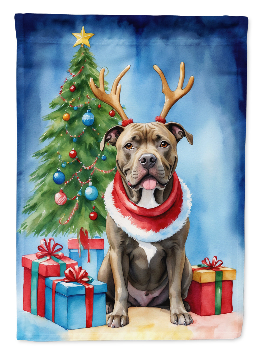 Buy this Pit Bull Terrier Christmas Reindeer House Flag