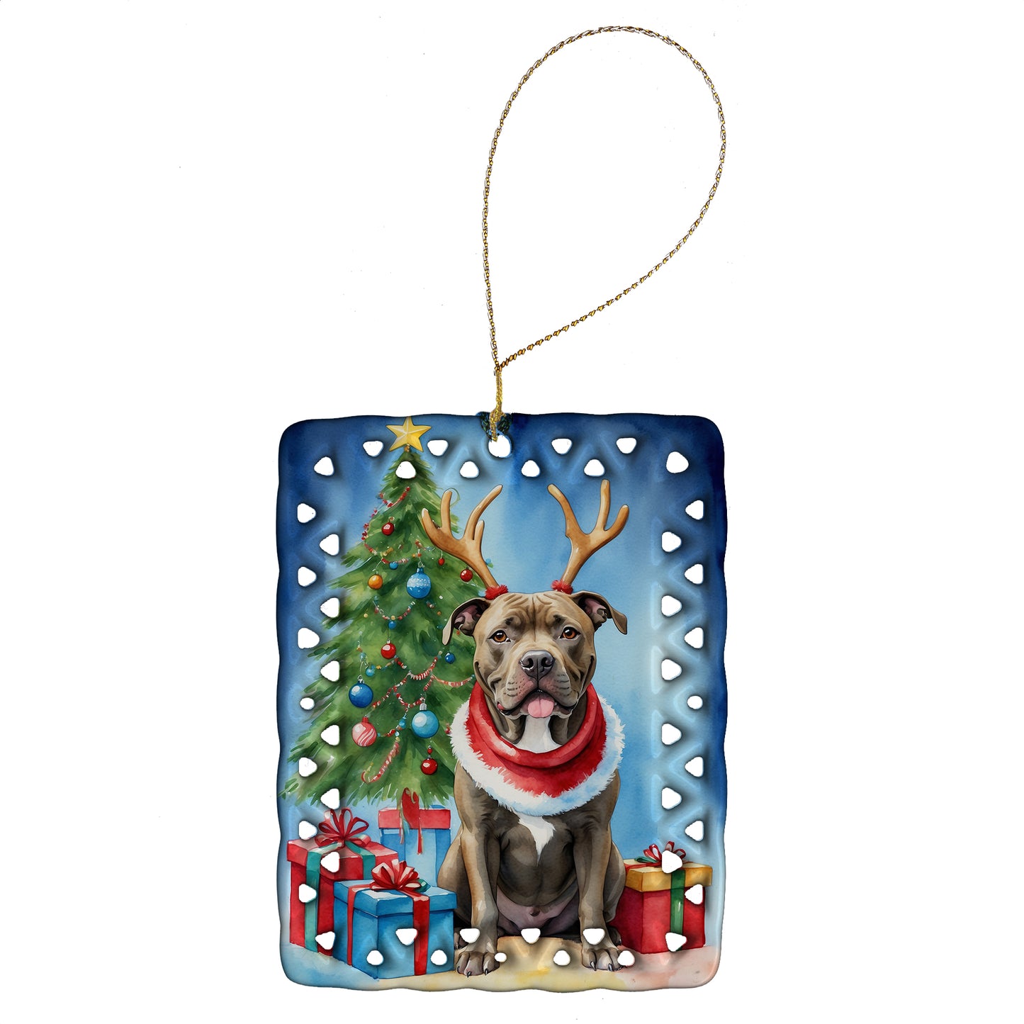 Buy this Pit Bull Terrier Christmas Reindeer Porcelain Ornament