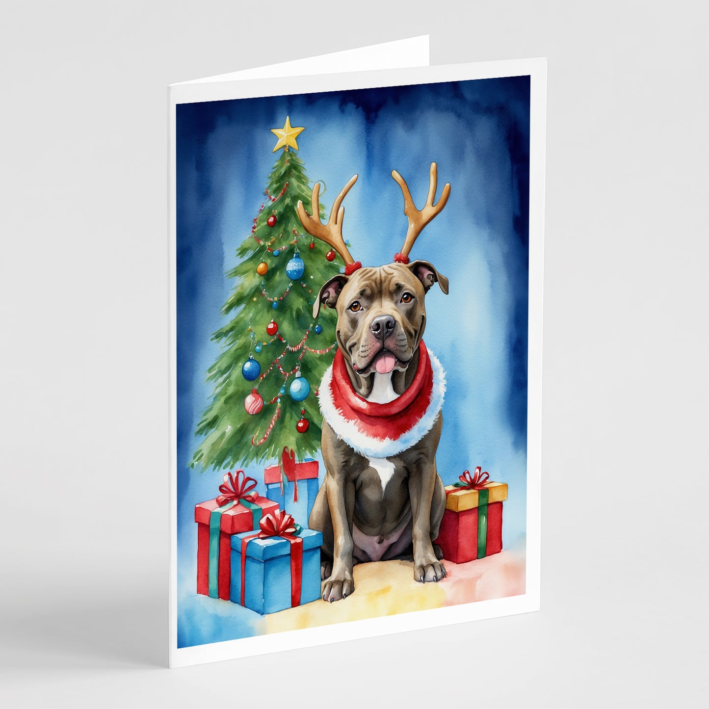 Buy this Pit Bull Terrier Christmas Reindeer Greeting Cards Pack of 8