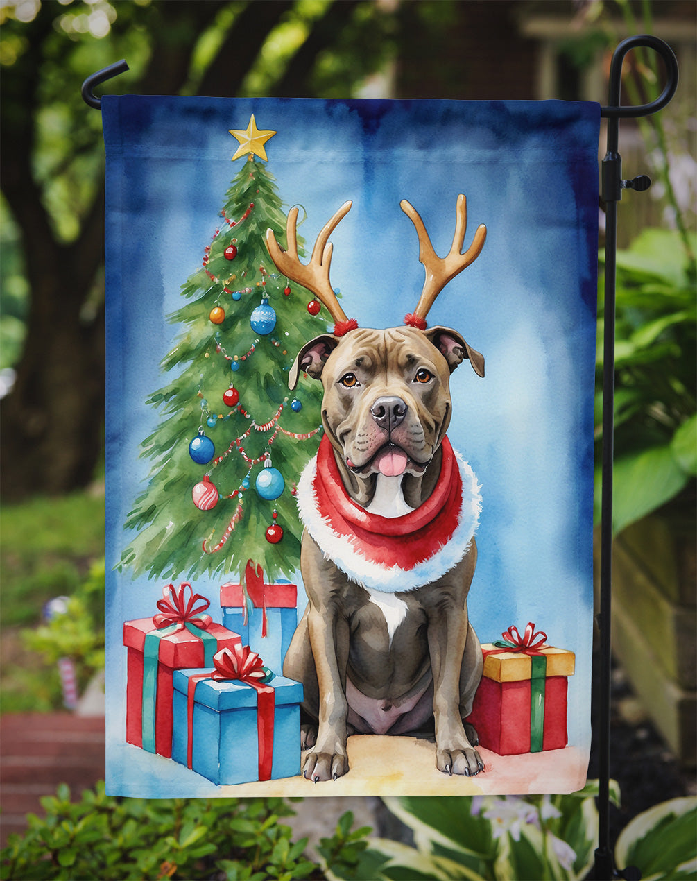 Pit Bull Terrier Christmas Reindeer Garden Flag