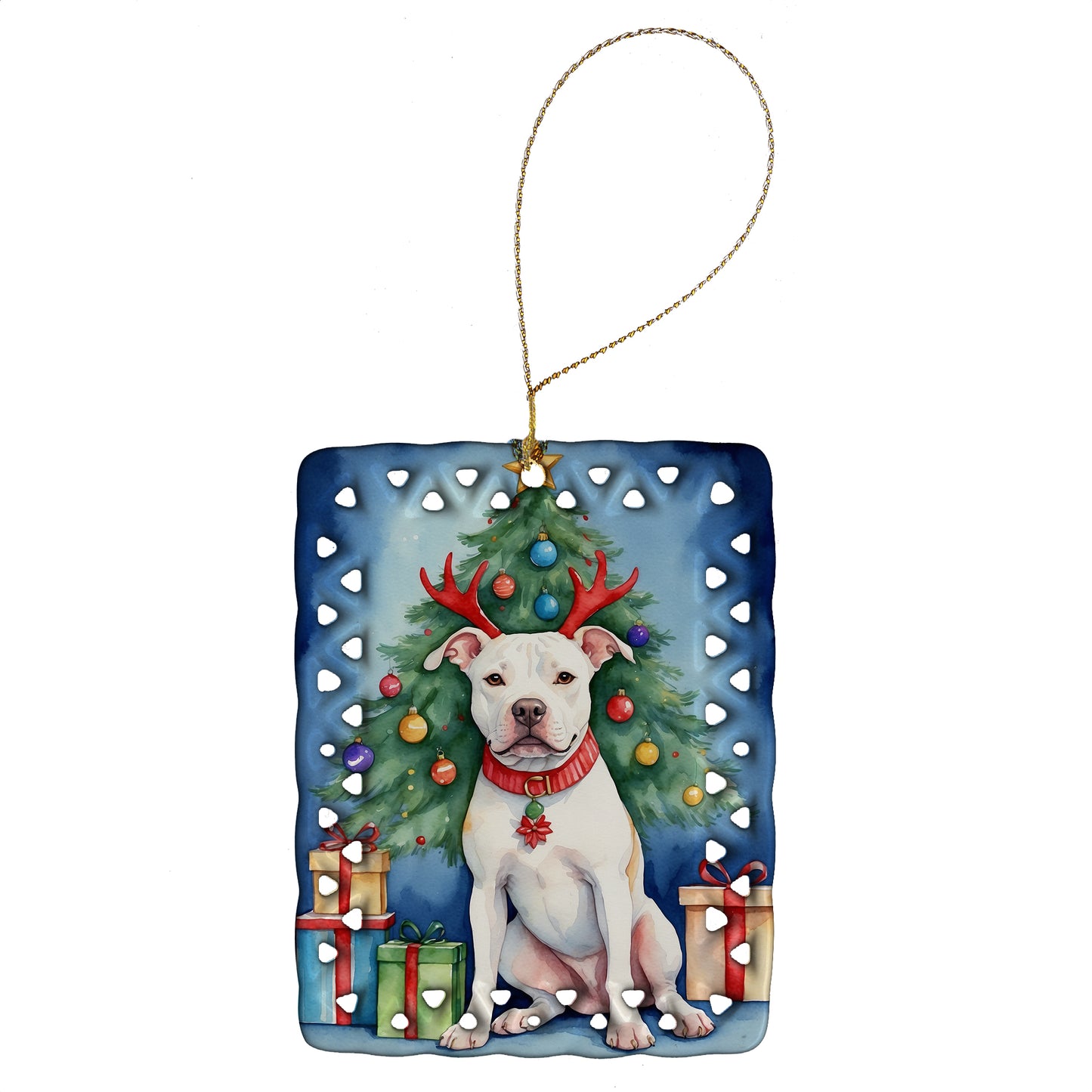 Buy this Pit Bull Terrier Christmas Reindeer Porcelain Ornament