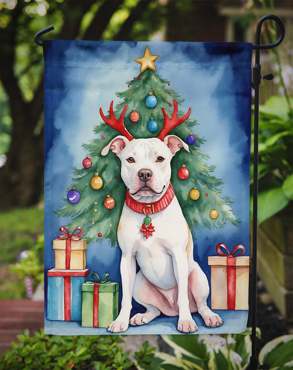 Pit Bull Terrier Christmas Reindeer Garden Flag