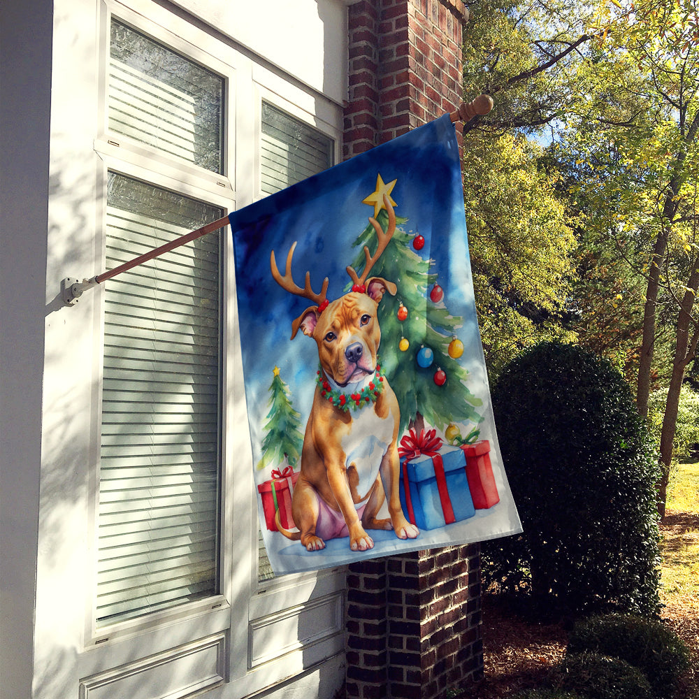 Pit Bull Terrier Christmas Reindeer House Flag