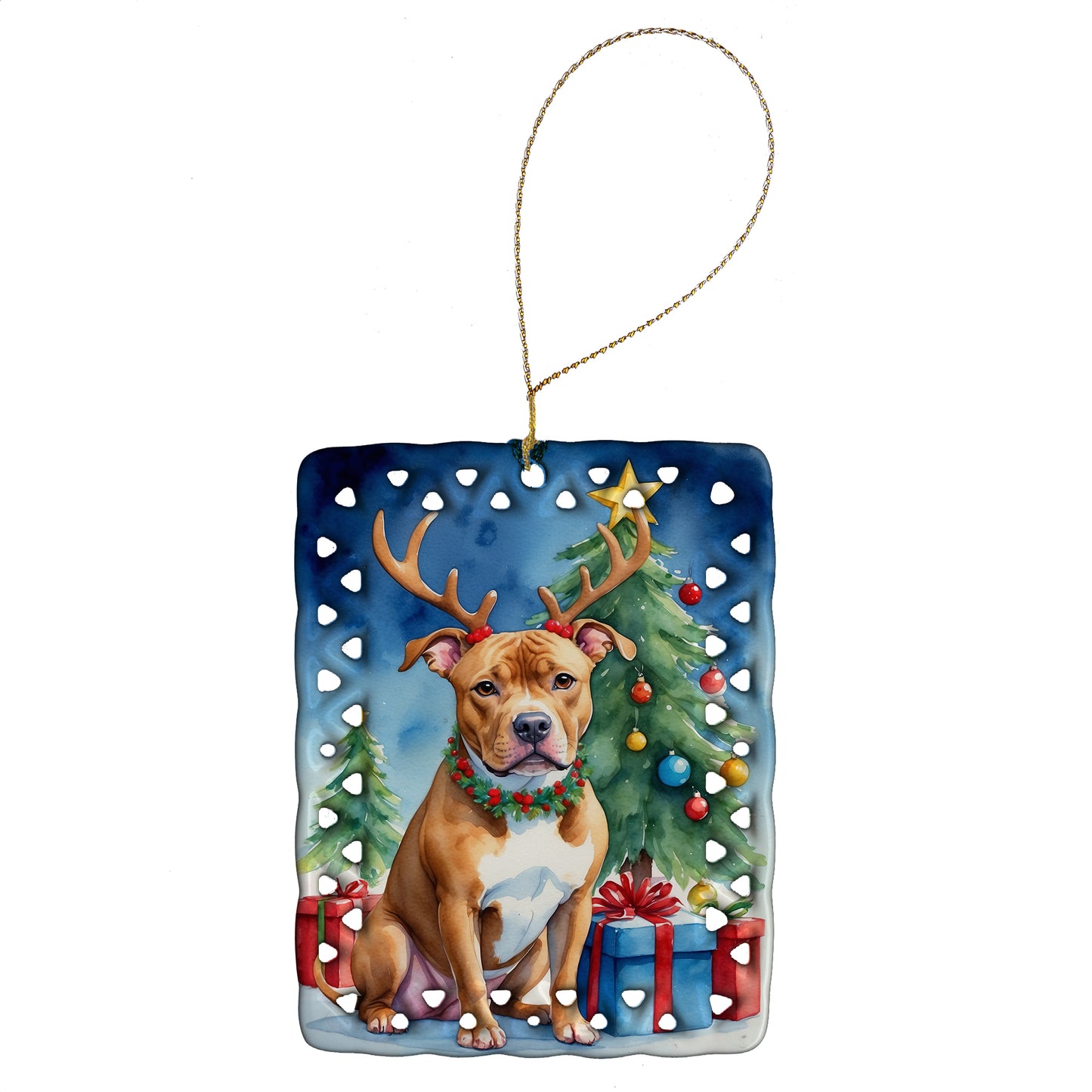 Buy this Pit Bull Terrier Christmas Reindeer Porcelain Ornament