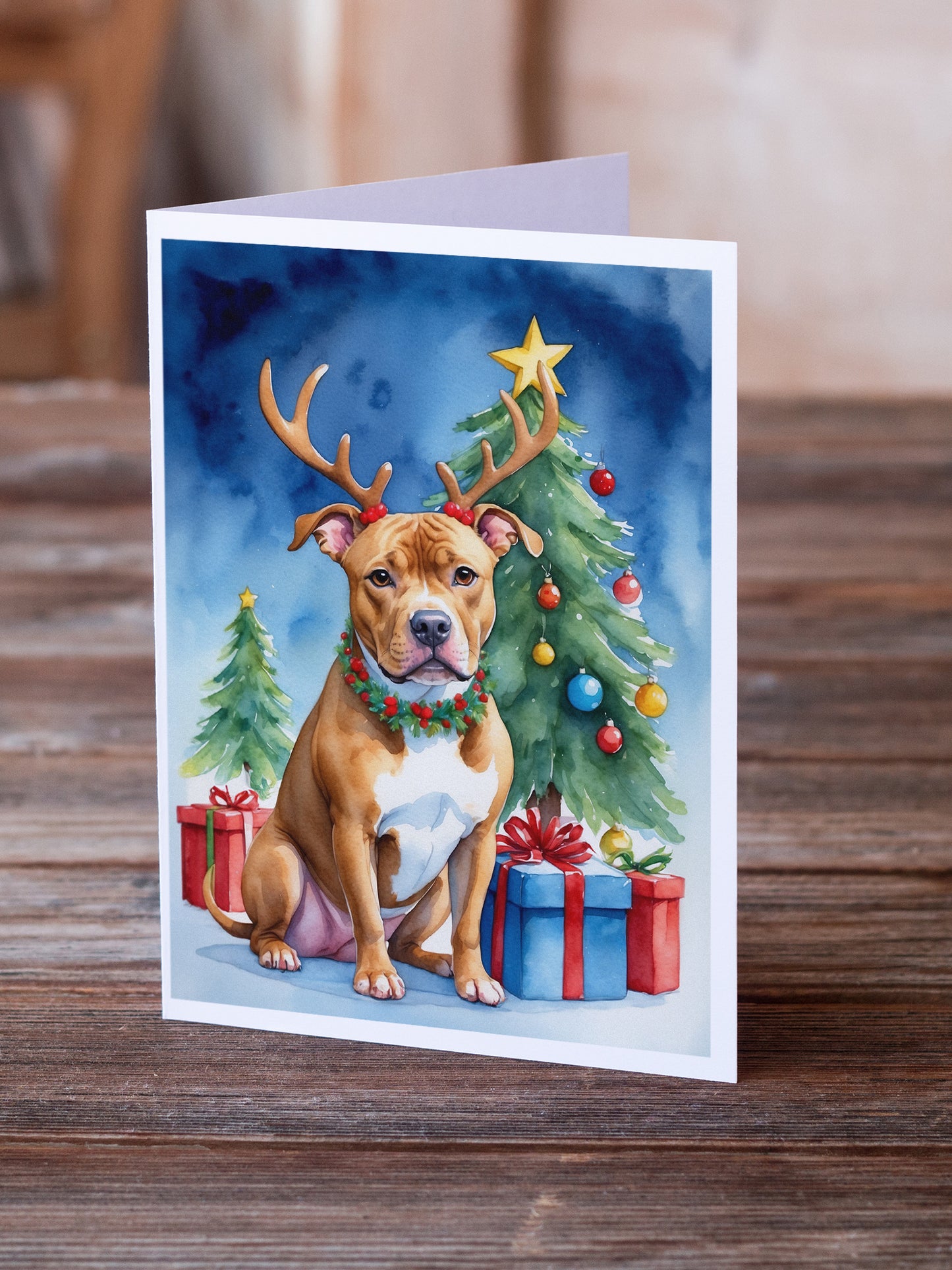 Pit Bull Terrier Christmas Reindeer Greeting Cards Pack of 8