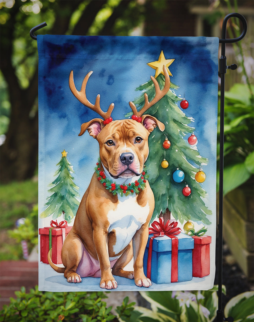 Pit Bull Terrier Christmas Reindeer Garden Flag