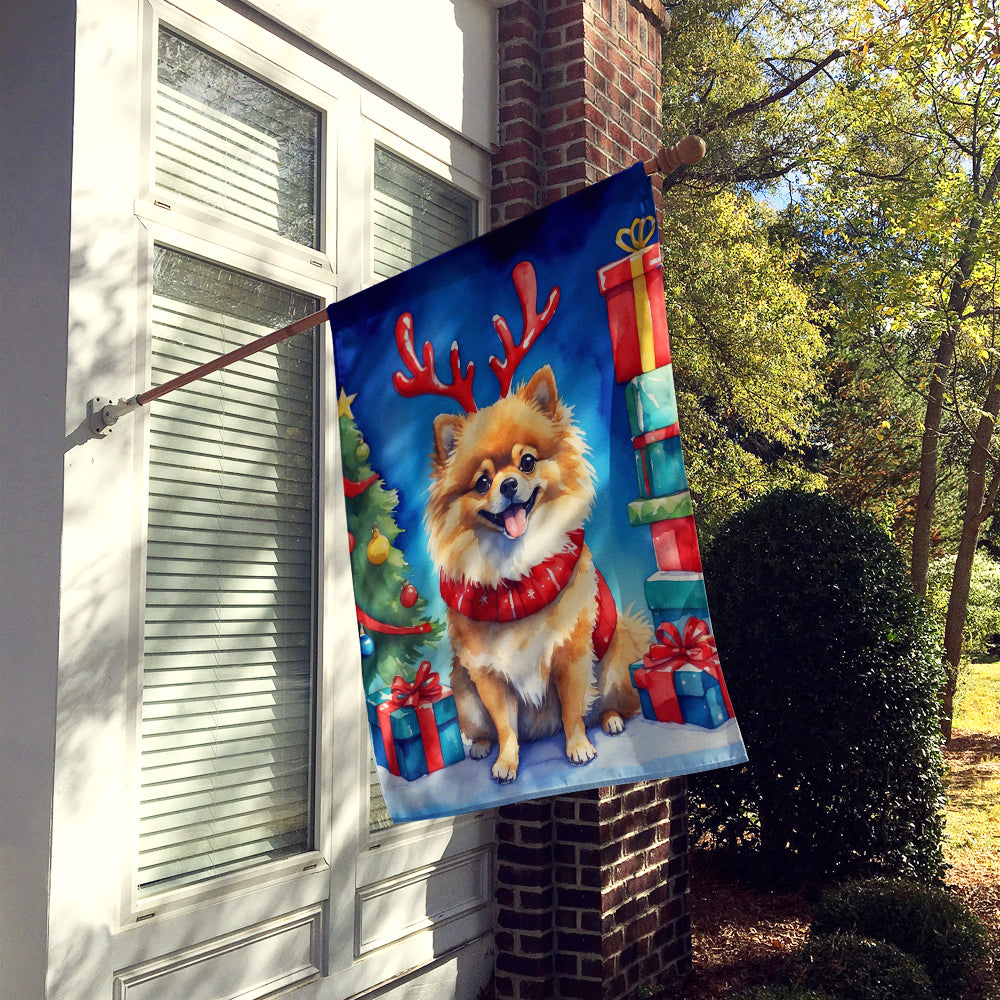 Pomeranian Christmas Reindeer House Flag