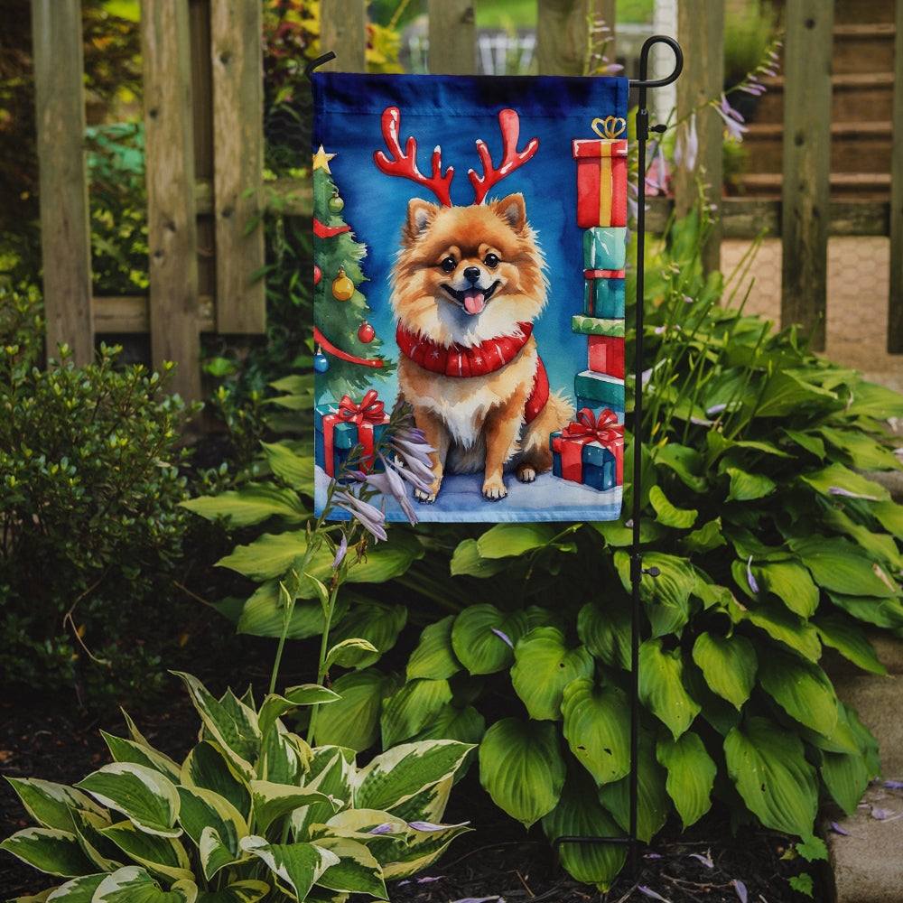 Pomeranian Christmas Reindeer Garden Flag