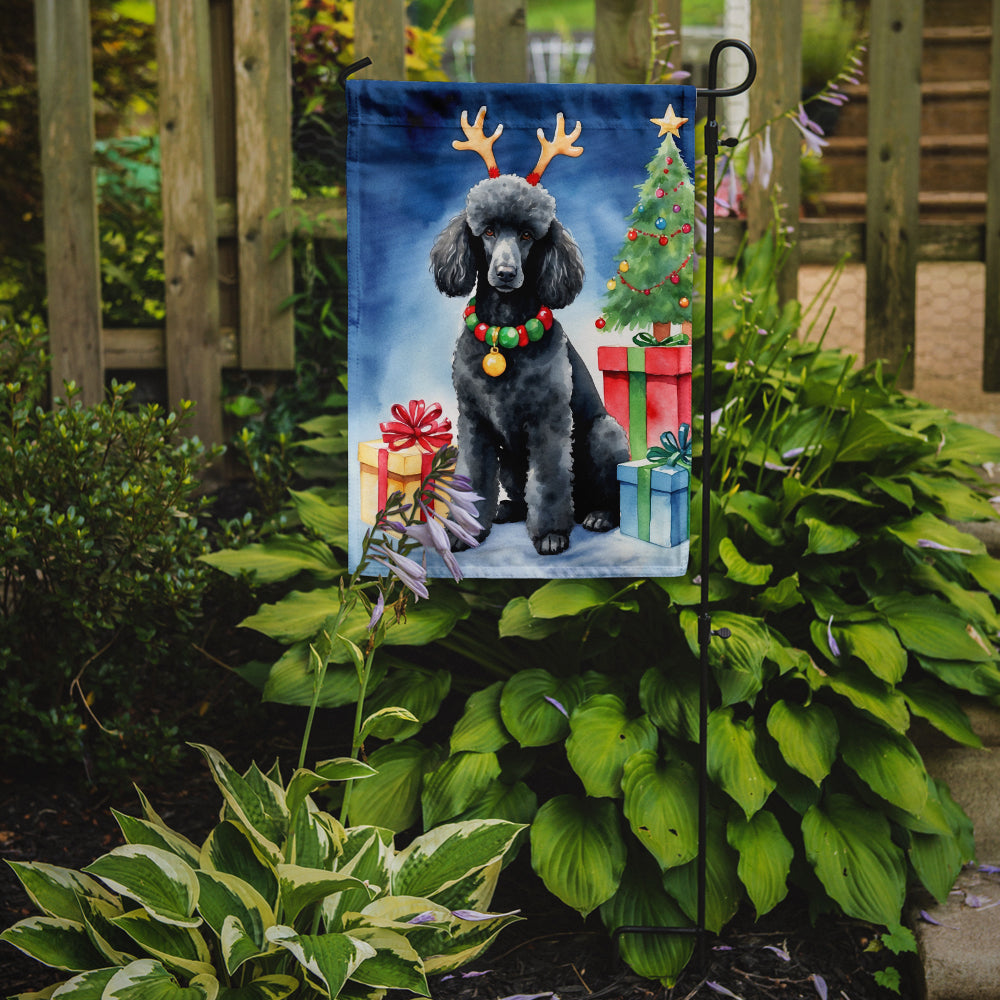 Black Standard Poodle Christmas Reindeer Garden Flag