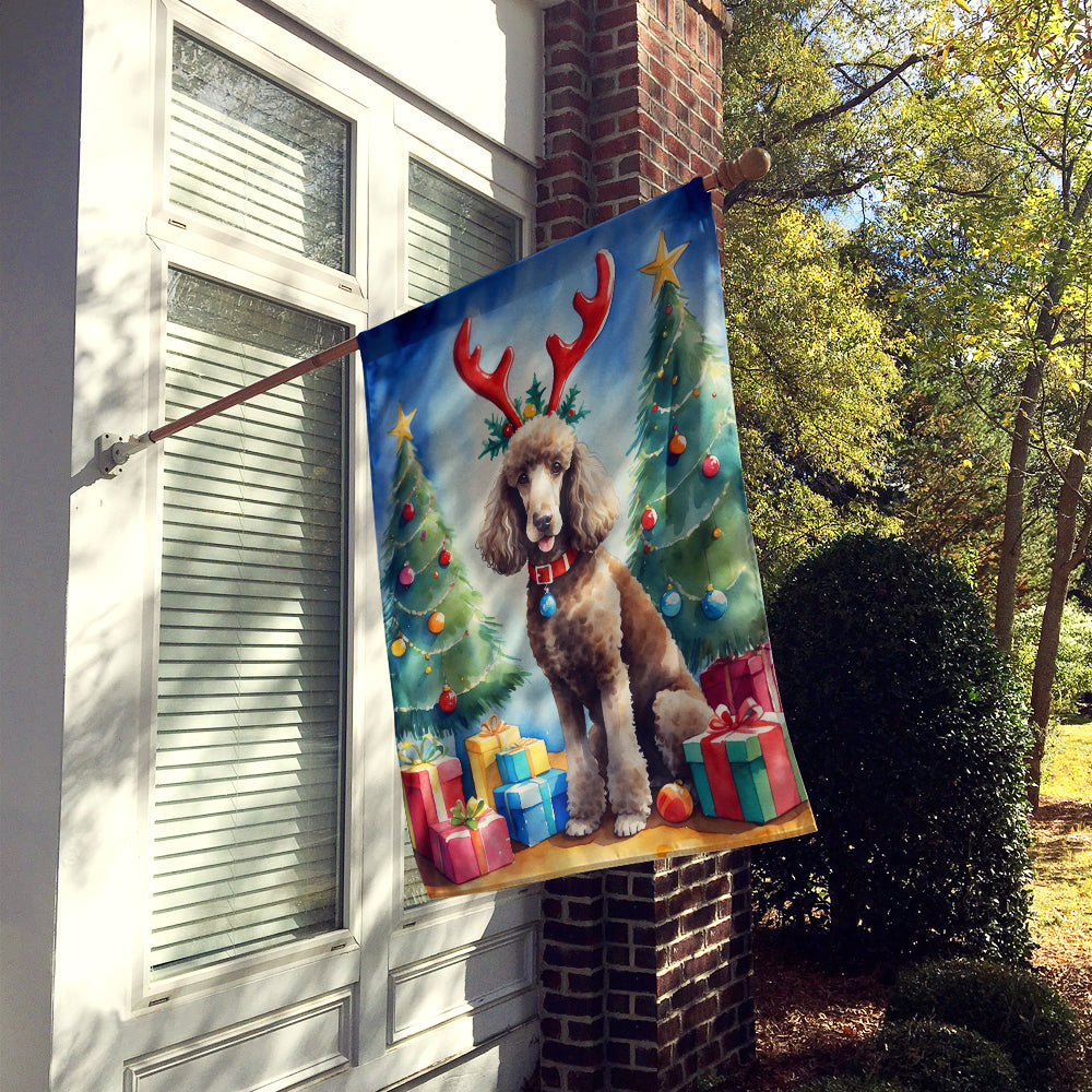 Chocolate Standard Poodle Christmas Reindeer House Flag