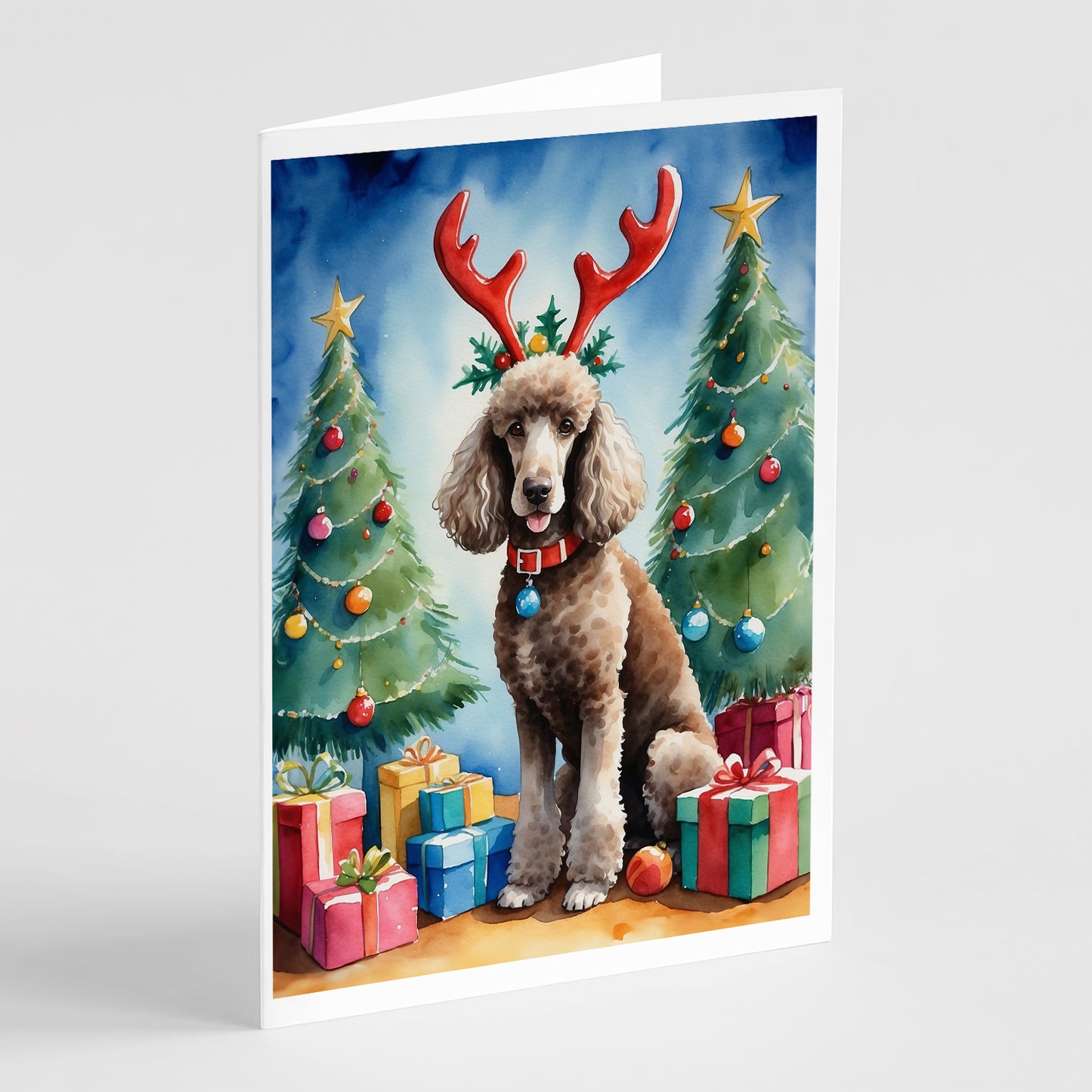 Buy this Chocolate Standard Poodle Christmas Reindeer Greeting Cards Pack of 8