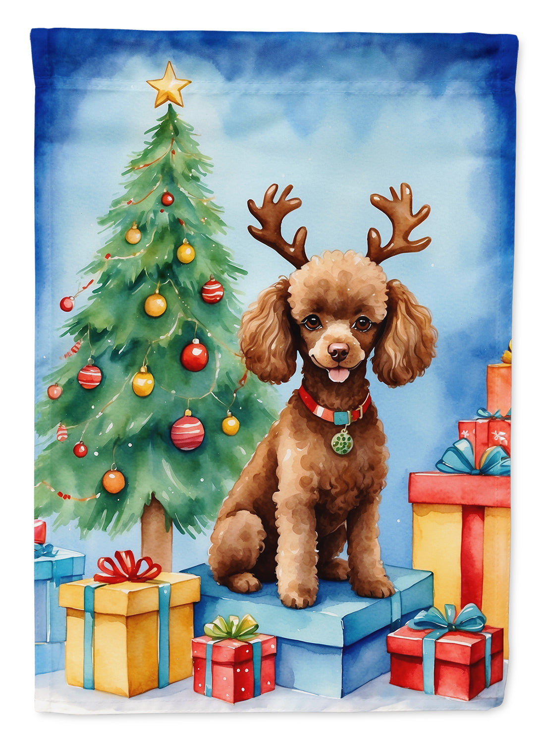 Buy this Chocolate Toy Poodle Christmas Reindeer House Flag