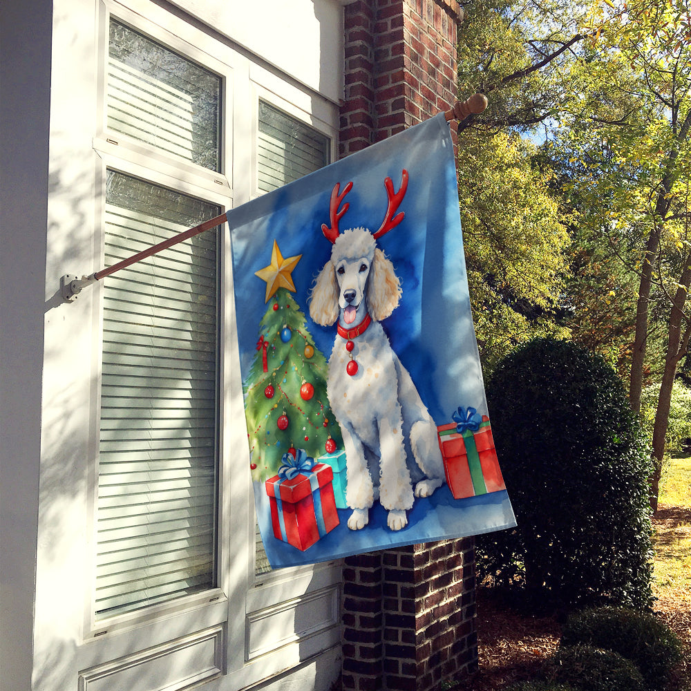 White Standard Poodle Christmas Reindeer House Flag