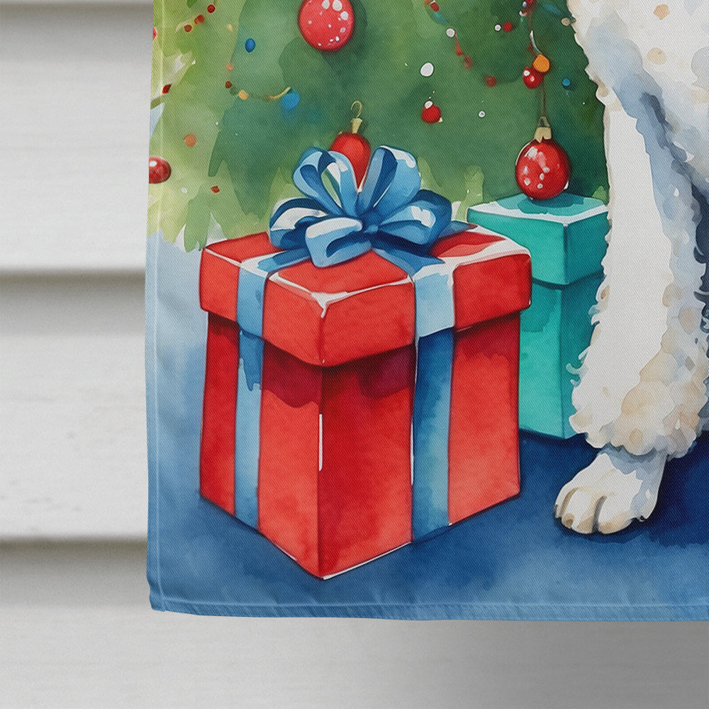 White Standard Poodle Christmas Reindeer House Flag