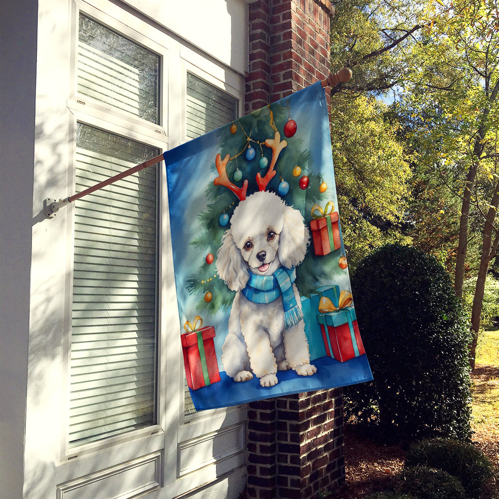 White Toy Poodle Christmas Reindeer House Flag