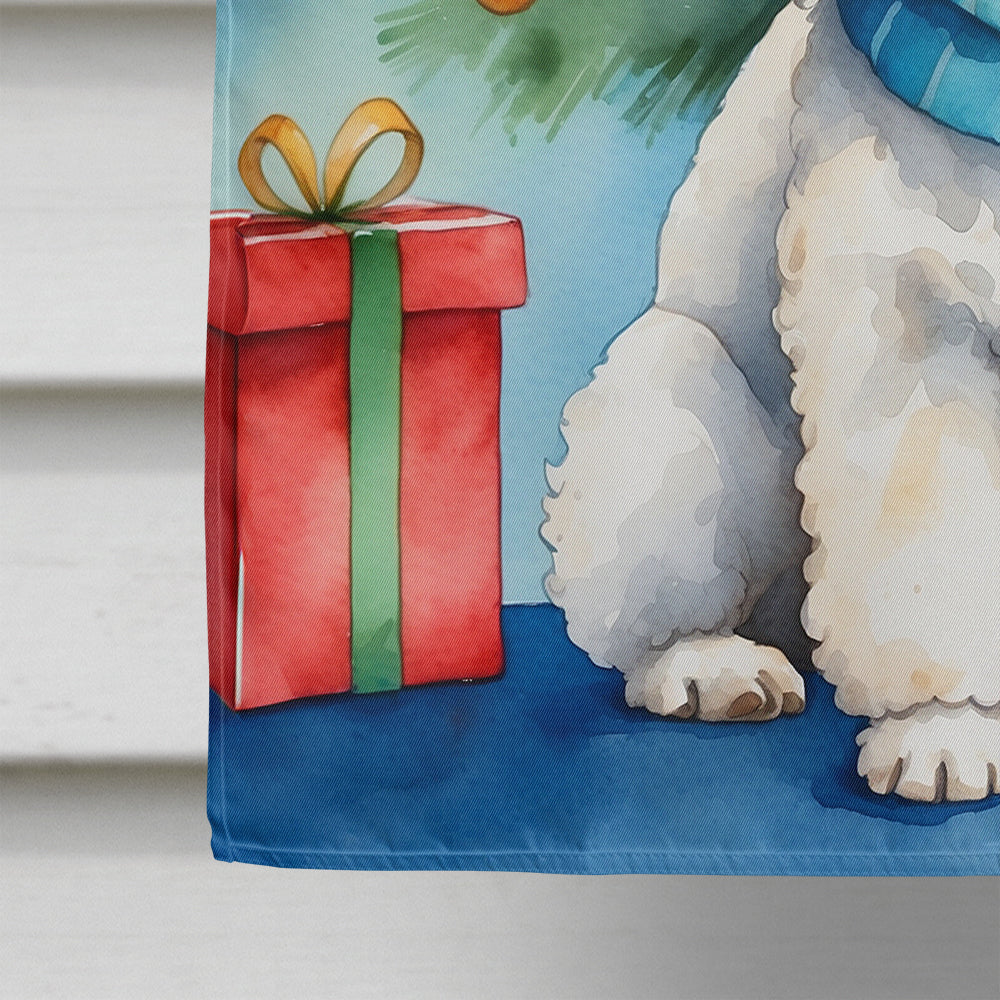 White Toy Poodle Christmas Reindeer House Flag